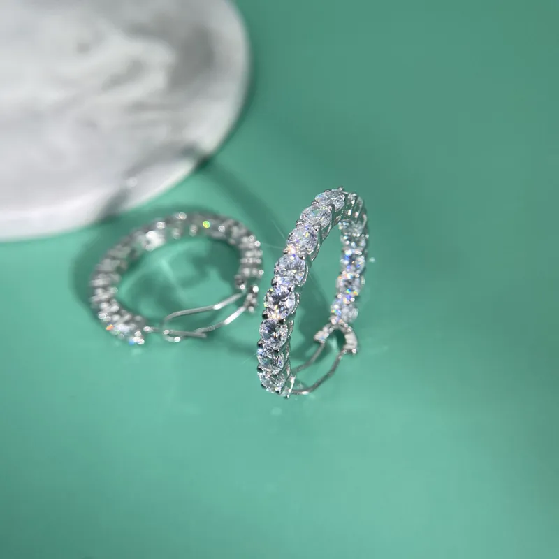 OEVAS luksusowe 100% 925 Sterling Silver stworzony Moissanite kamień Hoop kolczyki ślub zaręczyny Fine Jewelry prezent hurtownie 210311