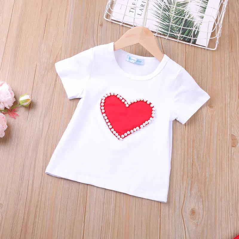 Humor Bear 2021 Baby Summer Clothing Infant Kid Valentine Clothes Pearls Heart Top Shirt Skirt Set Toddler Girl Outfit X0902