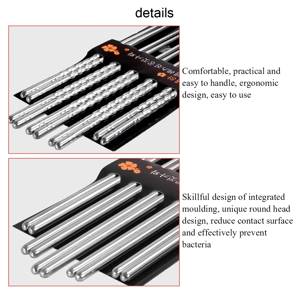 rostfritt stål ätpinnar för sushi kinesiska japanska koreanska ätpinnar Set design metall glidande design ätpinnar