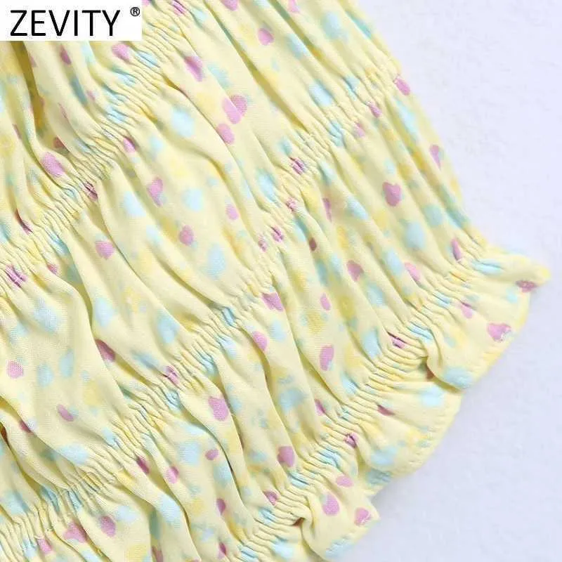 Zevenity Dames Sweet Square Collar Floral Print Korte Blouse Vrouwelijke Puff Sleeve Elastische Slim Shirts Chique Crop Blusas Tops LS9317 210603
