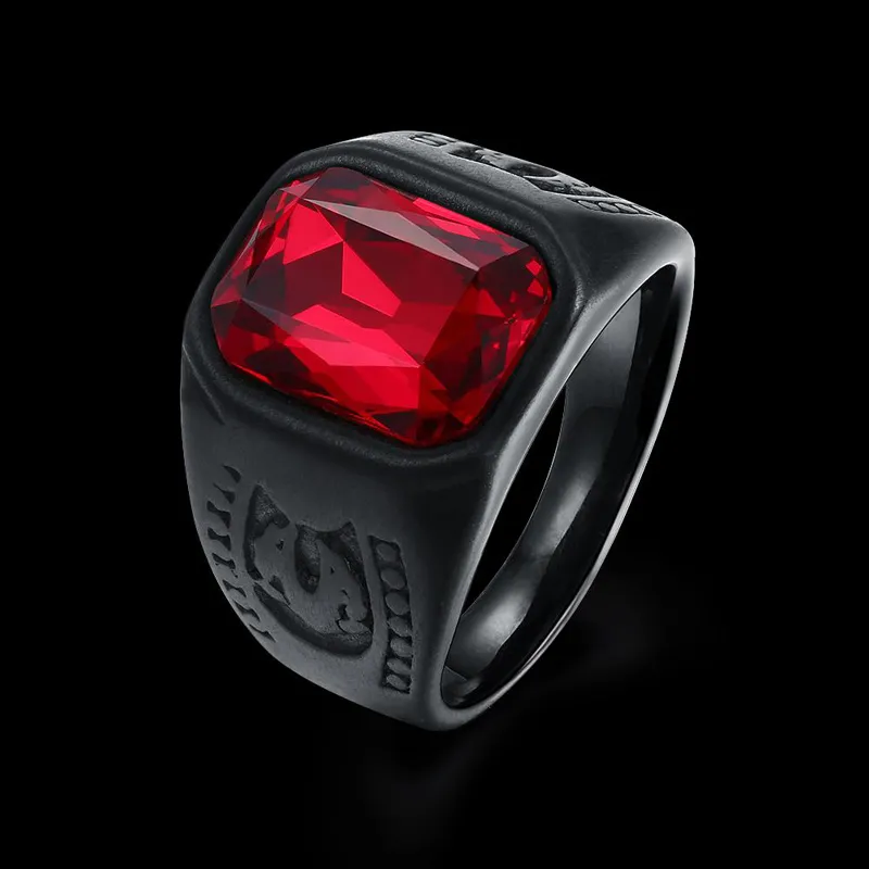 New Mens Rings Stainless Steel Jewelry Biker Rings Red Zircon Ring Men039s Fashion Dance Black Rings Jewelry Accessories8116421