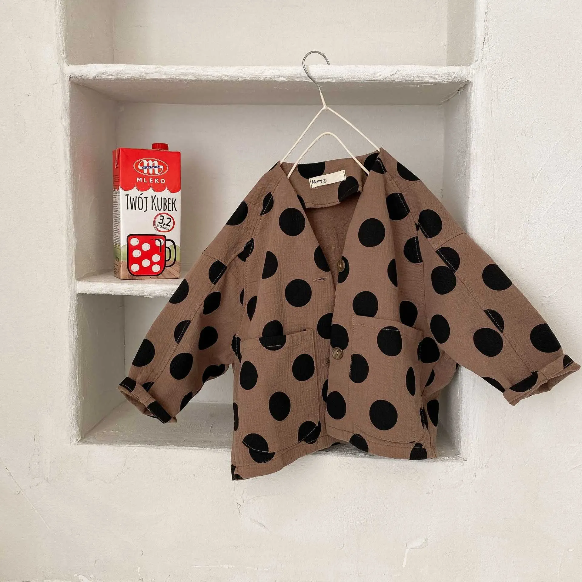 Vårkoreanska stil Oversized Dot Långärmad Cardigans Boys Casual Loose Bomull Linne Jackor Coats 210708