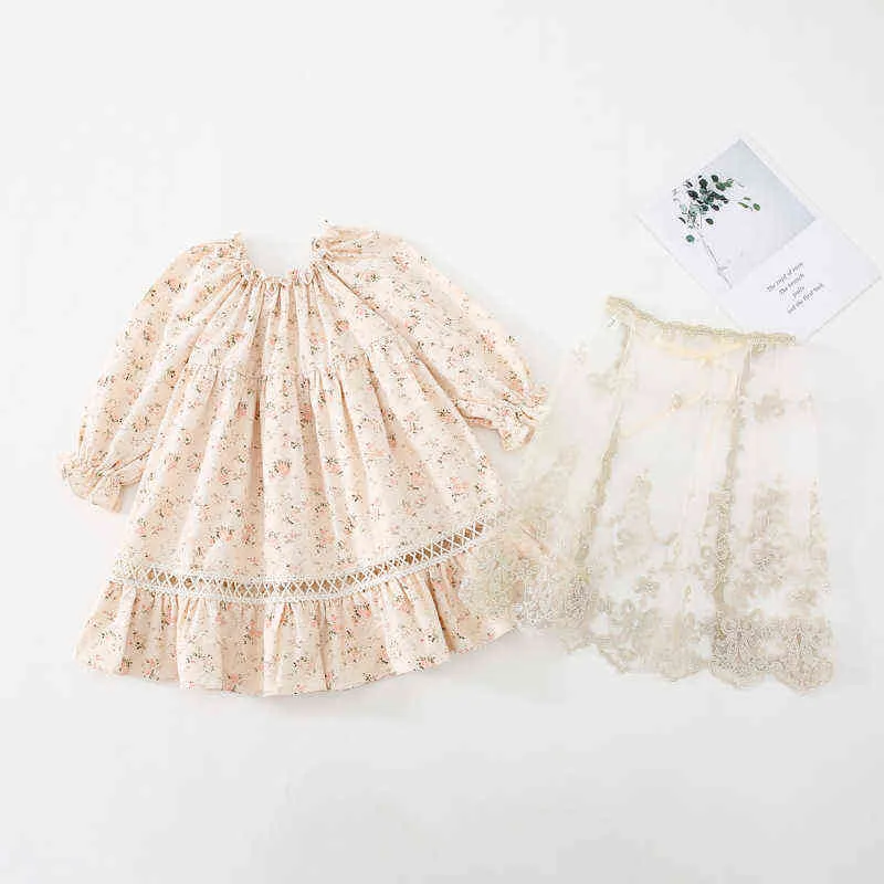 Spring and Autumn New Arrival korean style girl's dress princess long sleeve two pieces with lace mesh apron for cute baby girls G1129
