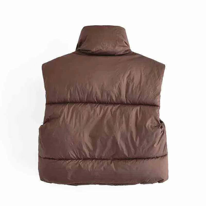 ZA Black Stand Col Vest Zipper PU Manteau en cuir élégant automne hiver gilets courts femme dames 211130