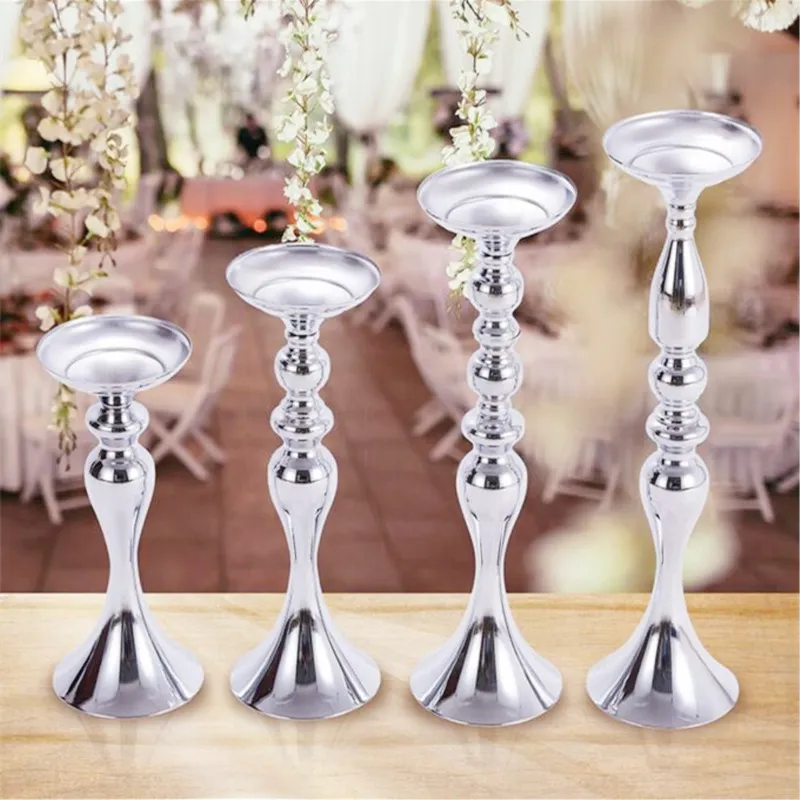 Candle Holders Gold White Silver Wedding Decor Metal Candlestick Flower Stand Vase Table Centerpiece Event Rack Road Lead 220226
