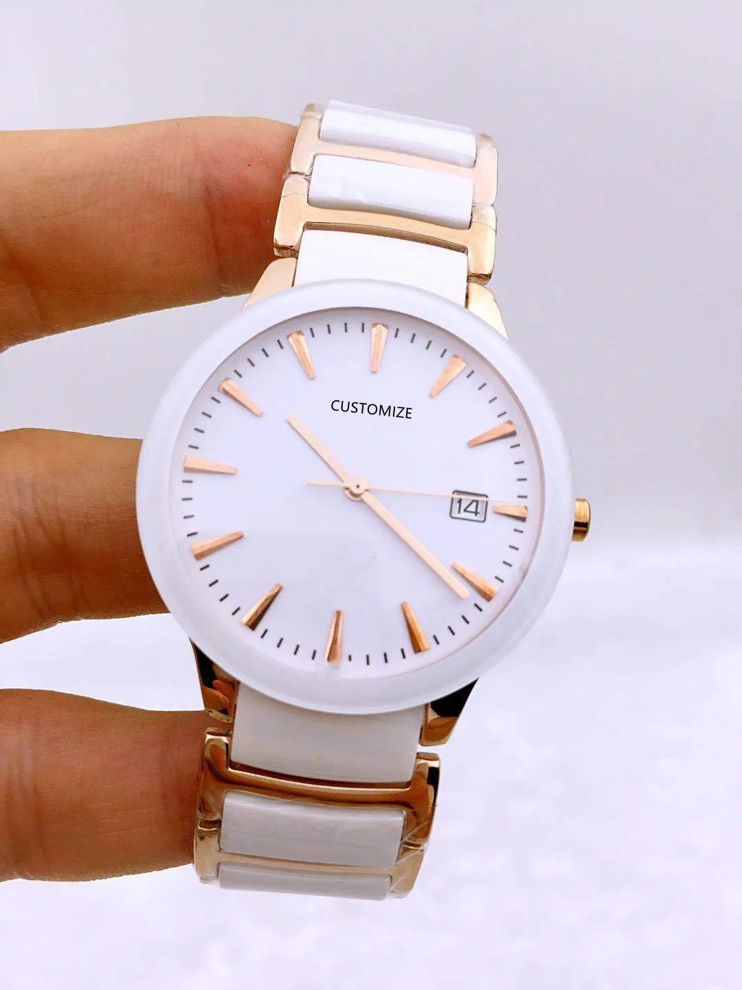 Reloj con correa de cerámica blanca y negra de diseño de marca a la moda, reloj de cuarzo con circonita para mujer, reloj de pulsera de cerámica de acero inoxidable plateado de 35mm