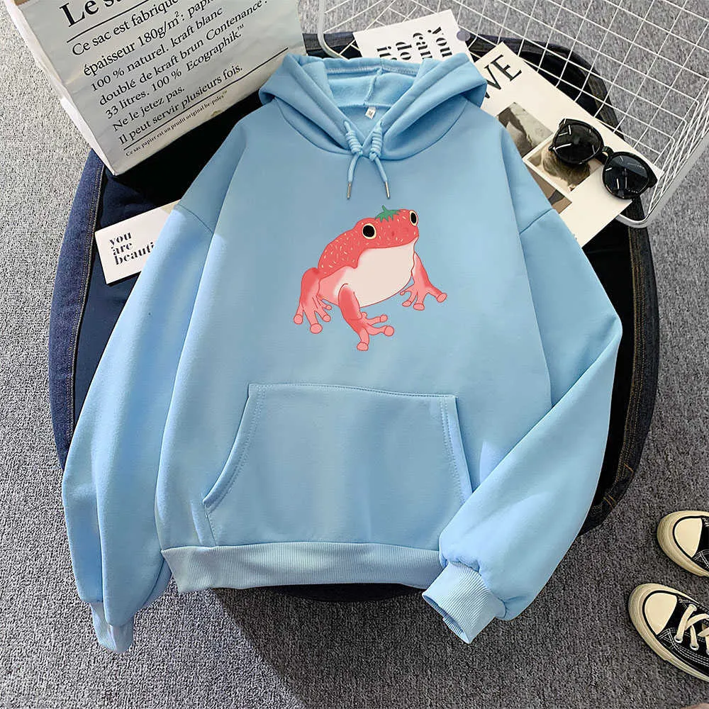 Grenouille Sweat Vêtements Surdimensionnés Harajuku À Manches Longues À Capuche Kawaii À Capuche pour Filles Femmes Hoodies Poche Rose Sweats 210729