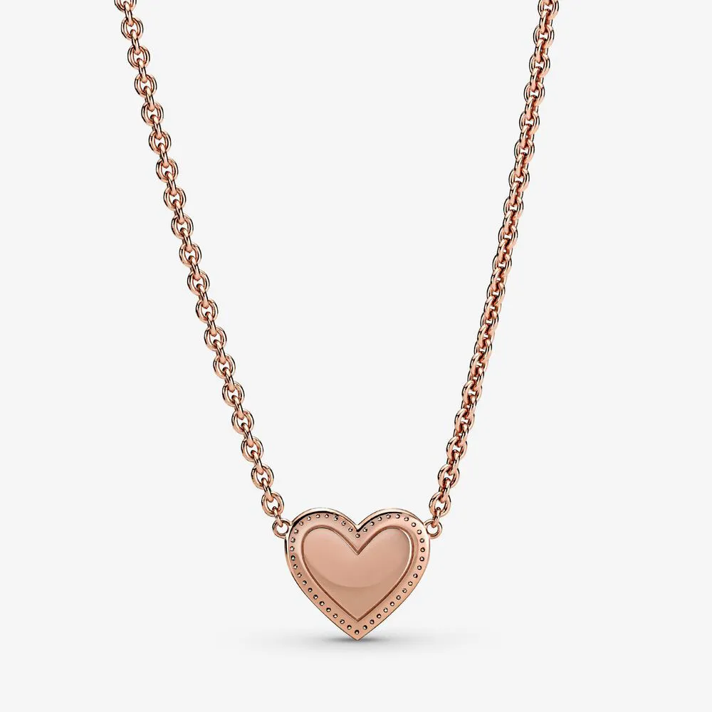 100% 925 Sterling Silver Pink Swirl Heart Collier Necklace Fashion Women Wedding Engagement Jewelry Accessories221K