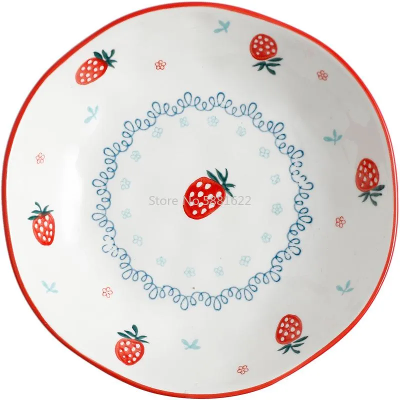 Nordisk stil keramisk bordsartiklar set Strawberry Rice Bowl Plate Creative Dessert Salad Plate Spoon Western Cake Home245J