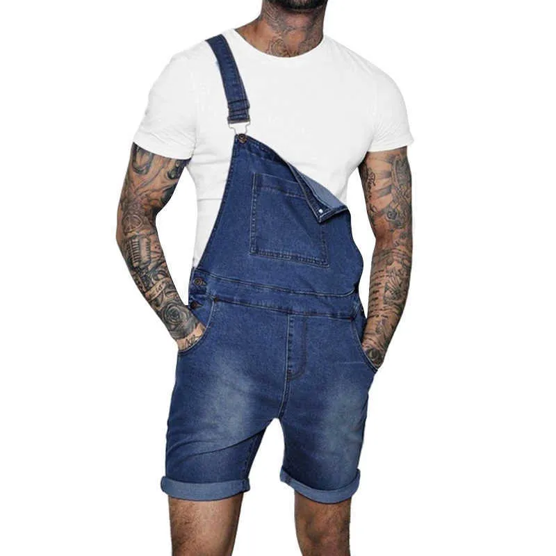 Hommes Denim Bib Workwear Mode Denim Combinaison avec poche Combinaisons Barboteuses Pantalons à bretelles Shorts d'été Salopette Hi Street DSA 210622