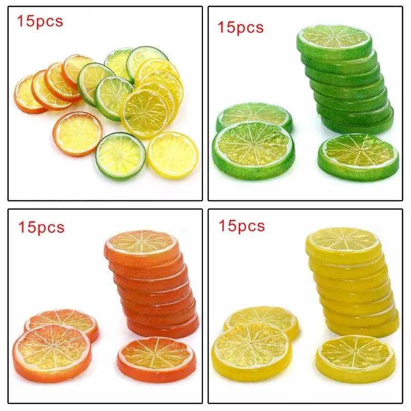 15 fette di frutta artificiale fette di frutta arancia lime Prop decorazioni realistiche262b