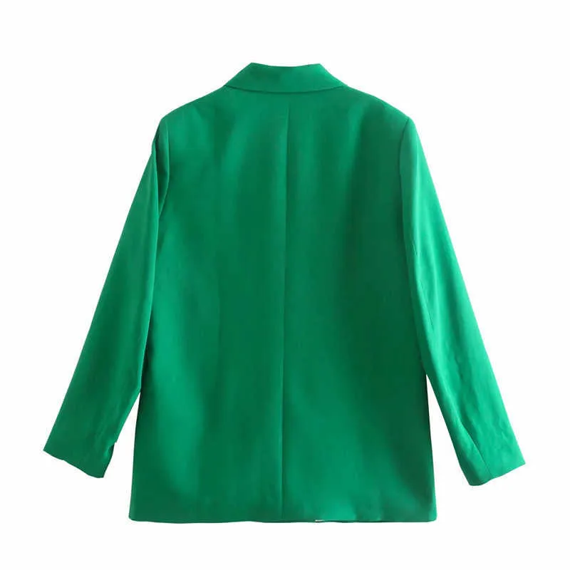 TRAF Za Vert Blazer Femmes Double Boutonnage Femme Printemps Longue Veste Bureau Femme Costume Élégant Manches s 211006