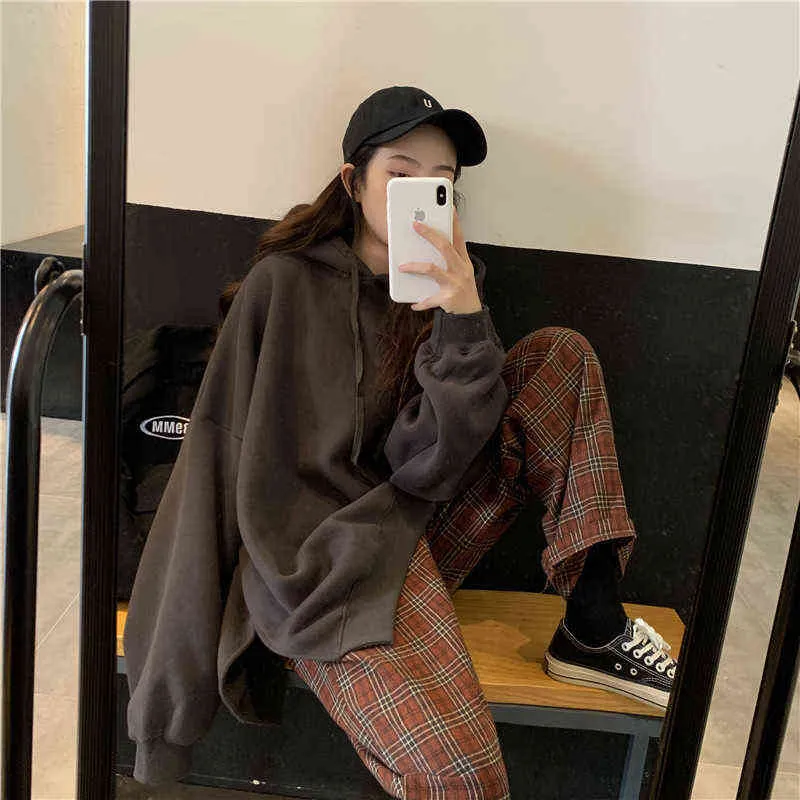 Net Red Lazy Wind Hoodie Women's Spring Autumn 2021 New Design Sense Small Loose Medium and Long Top Y1118