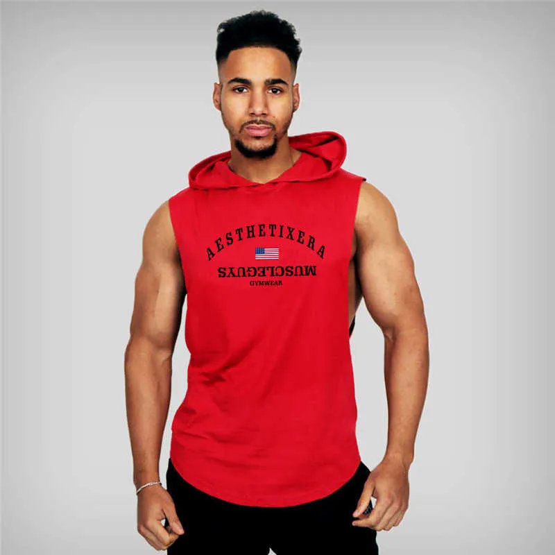 Muscleguys Gym Vest Mens Cotton Sweat-shirts Fitness Vêtements Bodybuilding Débardeur Hommes Sans manches Tees Chemise Tanktops 210623