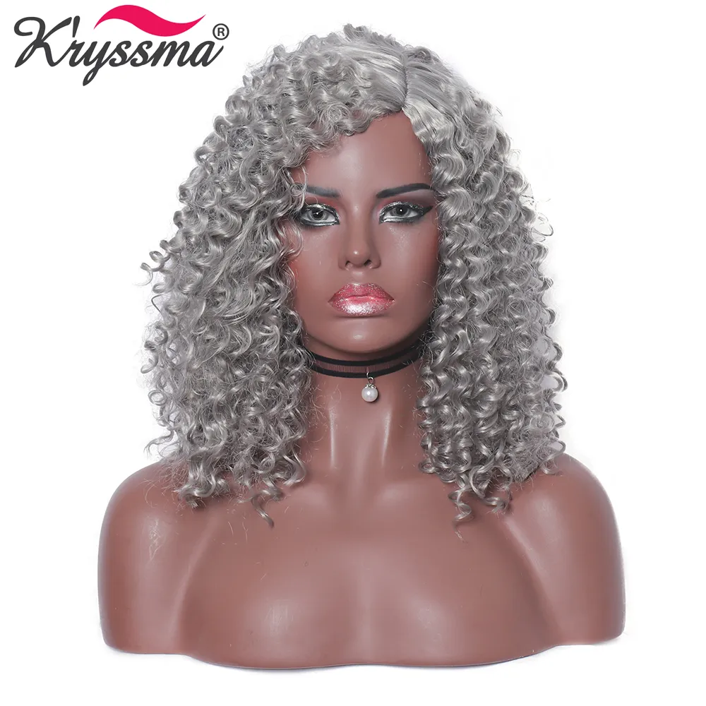 Argent Gris Brun Noir Perruques Synthétiques Pour Court Crépus Bouclés Perruque Femmes Cosplay Perruque Fibre Résistant À La Chaleur Afro-Américain Usine Directe