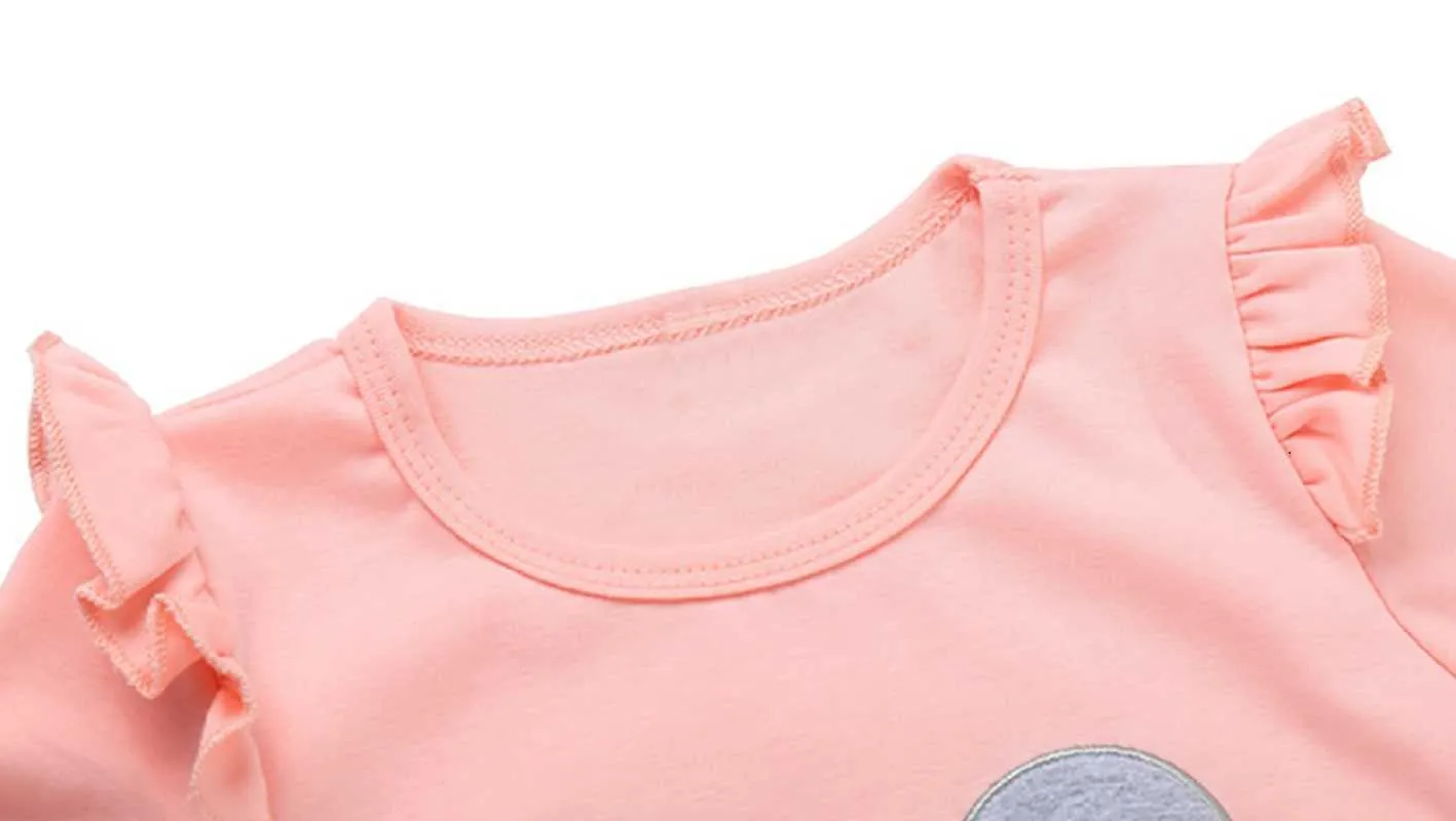 Mudkingdom Cute Little Girls Cartoon Shirt Pullover Wzburzyć Z Długim Rękawem Solid Color Print Base Tops Dzieci Odzież 210615