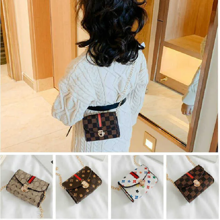 Çanta PU Deri Baskı Çocuk Moda Tasarımcısı Çiçek Kare Kız Prenses Messenger Çanta Aksesuarları Mini Çanta Cüzdan