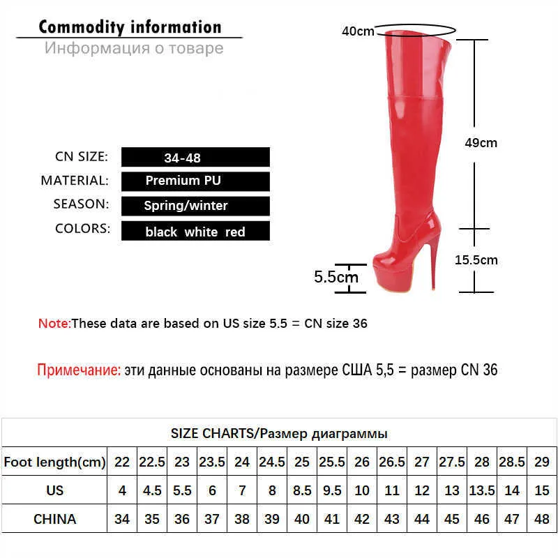 Cuisses sexy bottes hautes pour femmes plate-forme chaussures fétichistes dame talons hauts sur les bottes au genou rouge blanc cuir bottes longues d'hiver Y0905