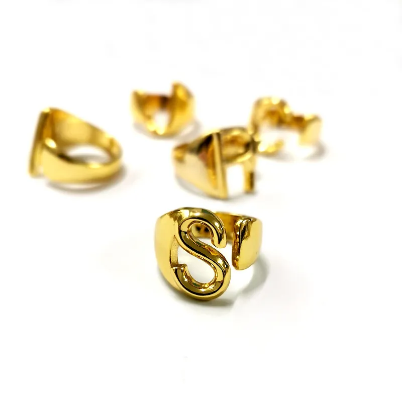 Anillo con letras del alfabeto A Z, chapado en oro de 18k, nombre grueso, anillo de oro irregular, anillo inicial ajustable7630342