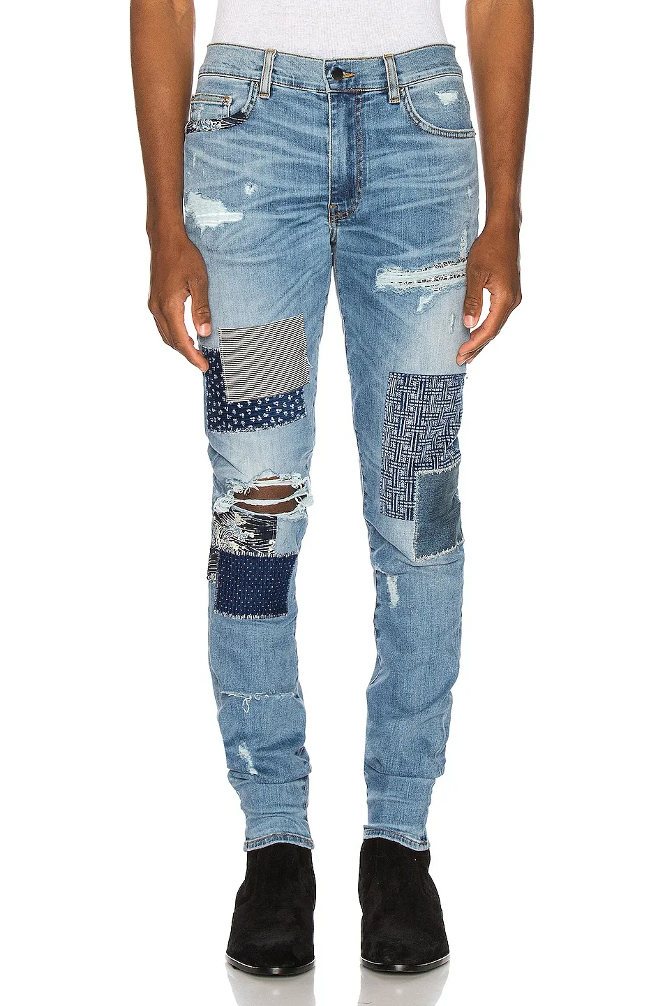 Automne nouveau concepteur pieds maigres pantalons hommes Jean déchiré peinture éclaboussures bleu droit Jean Streetwear mendiant de haute qualité