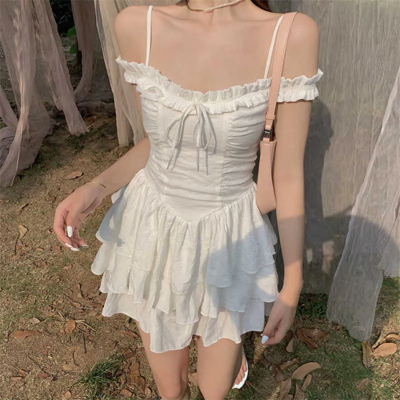 Pleated Gothic Aesthetic Women Mini Dresses Grunge Punk E-Girl Harajuku Bandage Dress Sexy Backless Summer Partywear 210529