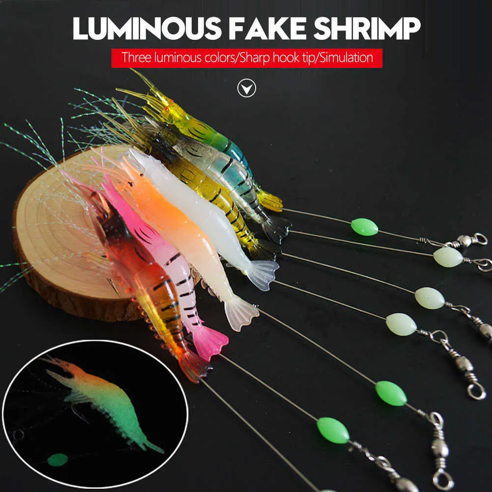 1 peça 8cm 5g luminosa camarão falso Silicone isca artificial com gancho giratório de grânulo para pesca sabiki equipamento pesca mar