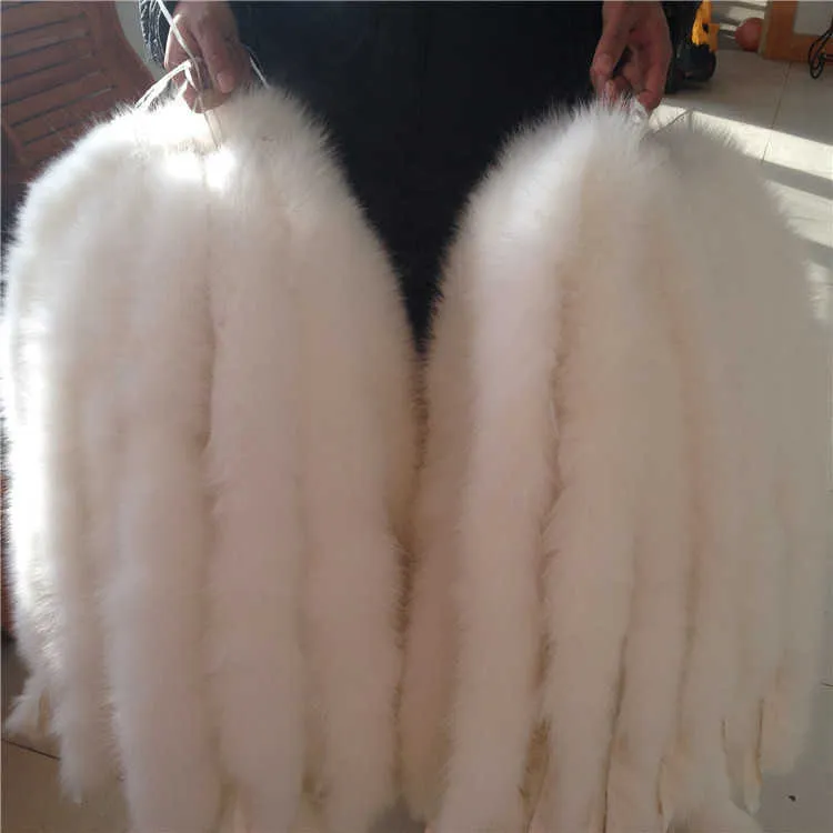 2021 Real Fox Fur Kołnierz Średnia jakość Naturalne ogony lisa futrzane szaliki 75*12cm kobieta mężczyzna zima kurtki z kapturem czysty biały szalik H0923