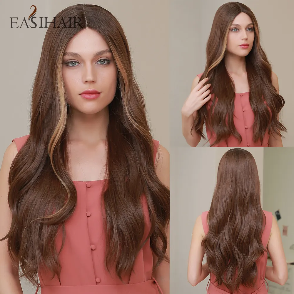 Long Wave Lace Front Peruka dla kobiet brązowych do blond ombre syntetyczne peruki z włosami dla dzieci peruka o wysokiej gęstości odporna na ciepło