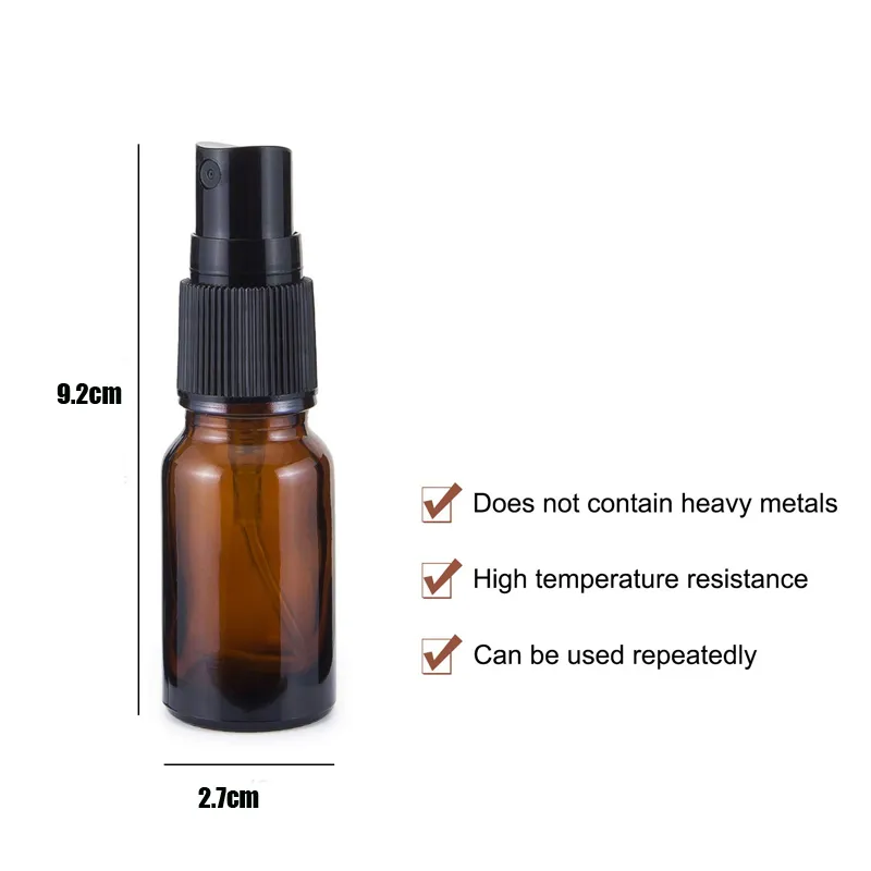 6 uds 15ml Mini botella de Spray vacío vidrio ámbar s aceite esencial niebla contenedor caja viaje Perfume atomizador