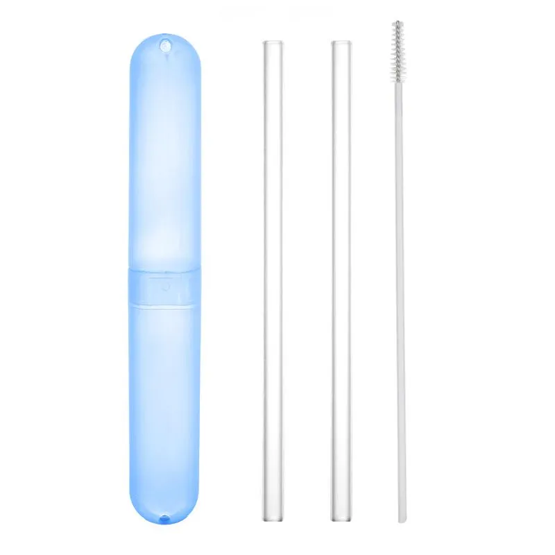 Pailles à boire 1 ensemble réutilisable verre Transparent droit plié avec brosse propre boîte en plastique fourniture de fête de mariage 177b