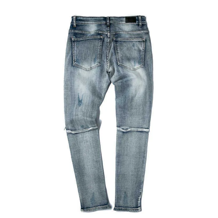 Jeans masculinos jeans com buracos lavados em barba de gato de água fo