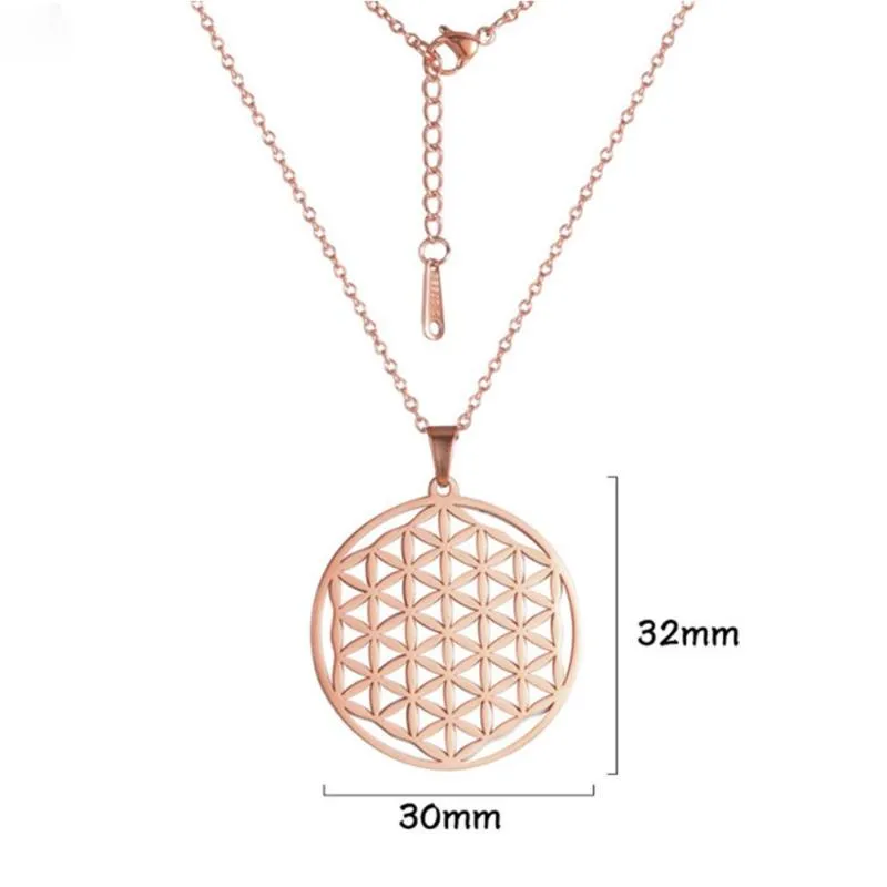 Kettingen Mode Vrouwen Vintage Bloem Van Het Leven Hanger Heilige Geometrie Zilveren Ketting Ketting190M