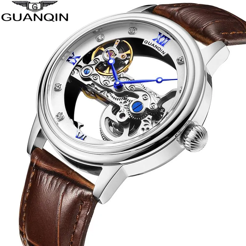 Guanqin novo relógio luminoso tourbillon esqueleto automático masculino esporte relógio mecânico à prova dwaterproof água ouro relogio masculino228b