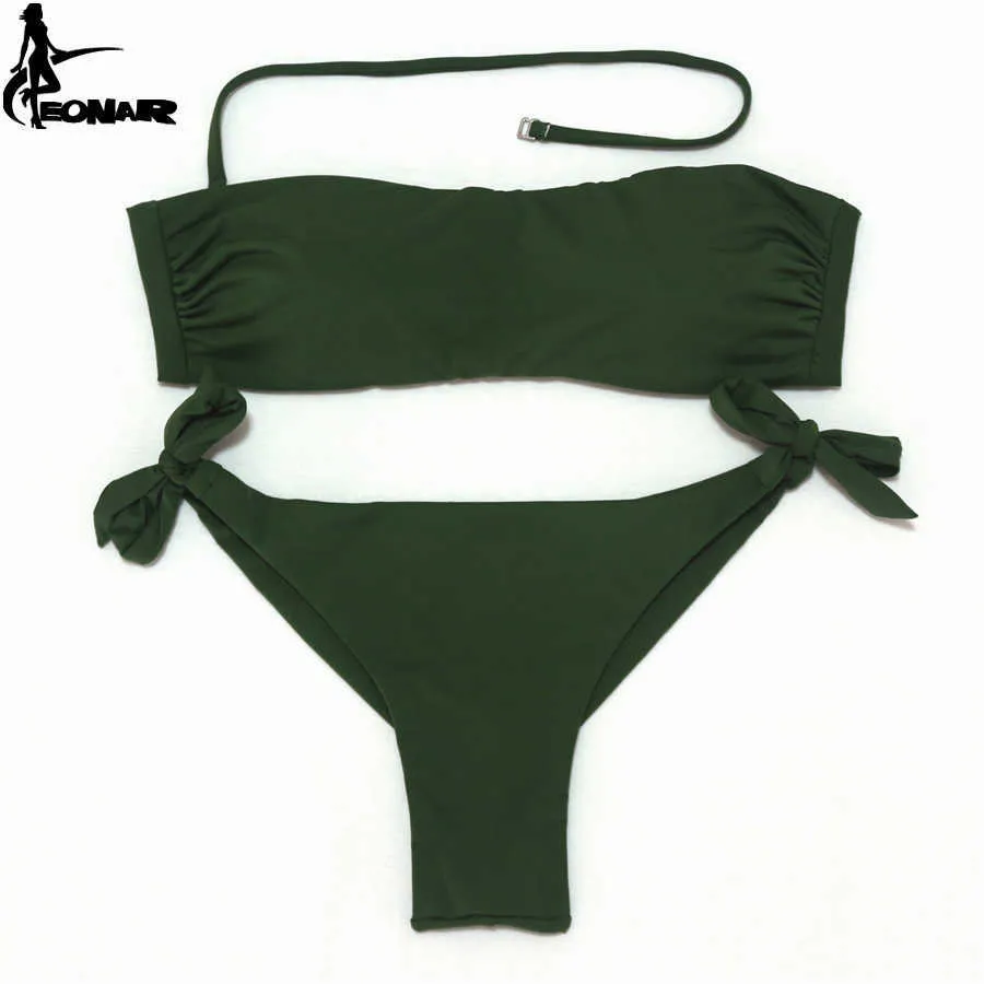 Eonar Bikini Mulher Sólida Swimsuit Brazilian Cut Bottom Set Push Up Swimwear Femme Ternos Banheira Sport Sport Beach Wear 210629