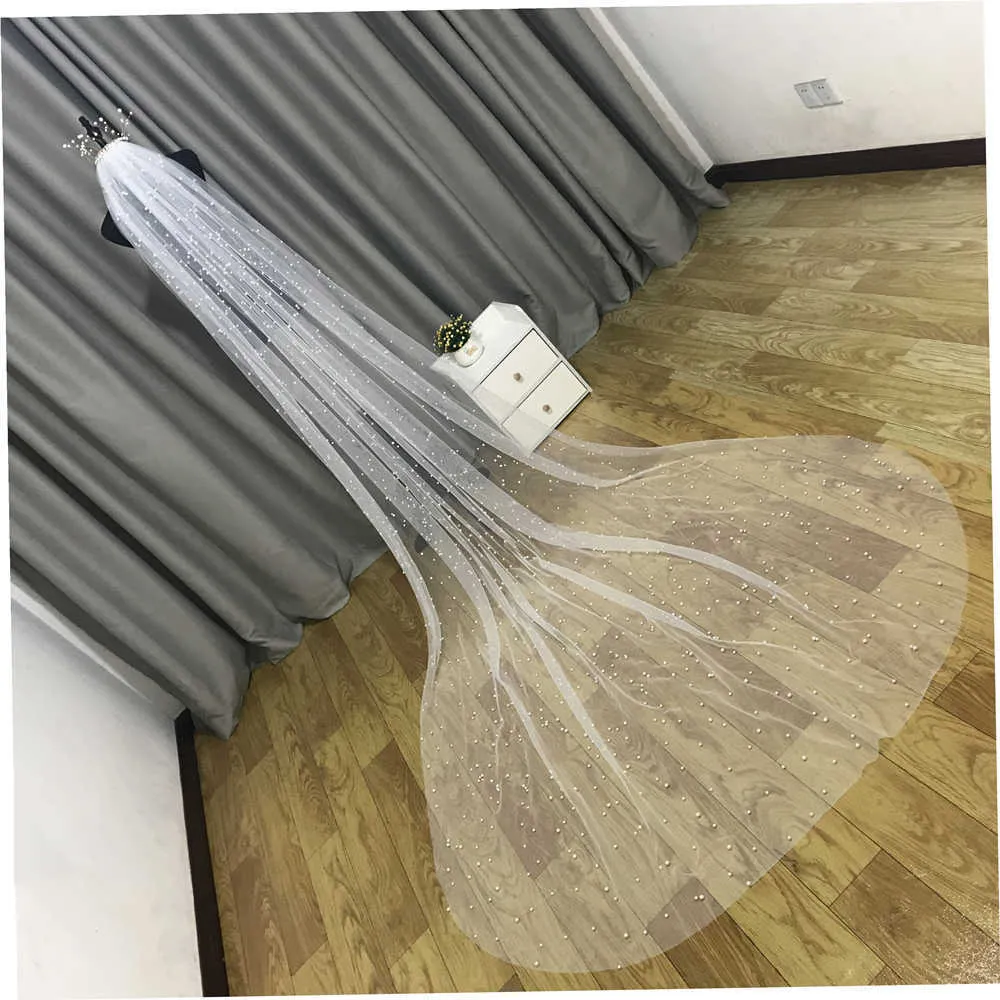 Kvinnor Tulle Bridal Veil Pearl Wedding 1 Tier Short Long Veil White Ivory Wedding Accessories With Comb X0726213C