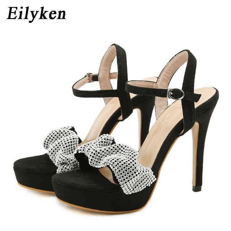Sandálias Eilyken-Sandalias de Plataforma Plissadas Con Diamantes de Imitación Para Mujer Zapatos de Tacón Ultra Alto con Habilla y Correa Para Fiesta 220310