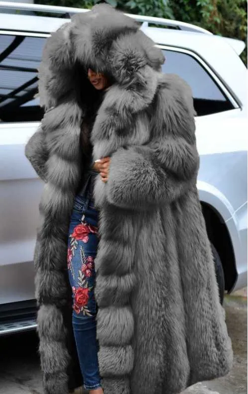 特別な毛皮模造コート女性の長いフード付き統合211207
