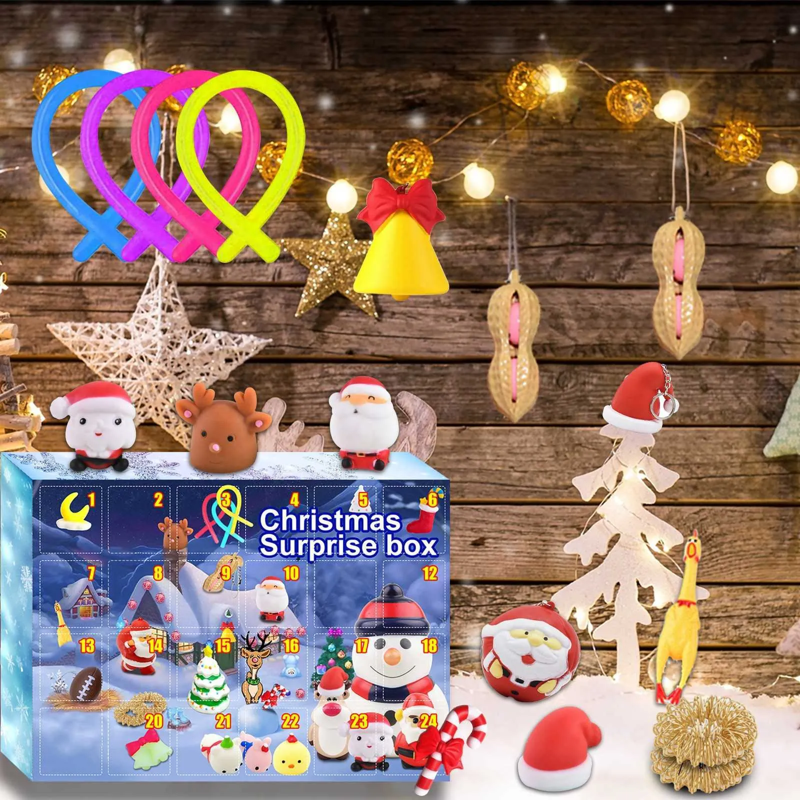 Calendario dell'Avvento di Natale bambini Conto alla rovescia le vacanze con portachiavi in silicone micro adorabile da 24 pezzi 211018