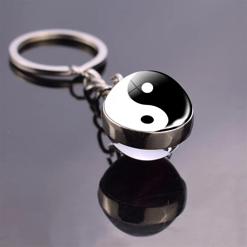 Czarno-biały Yinyang Taichi Symbole Breloczek Biżuteria Yin Yang Life Drzewo Szklane Ball Wisiorek Breloki Prezenty Dla Kobiet