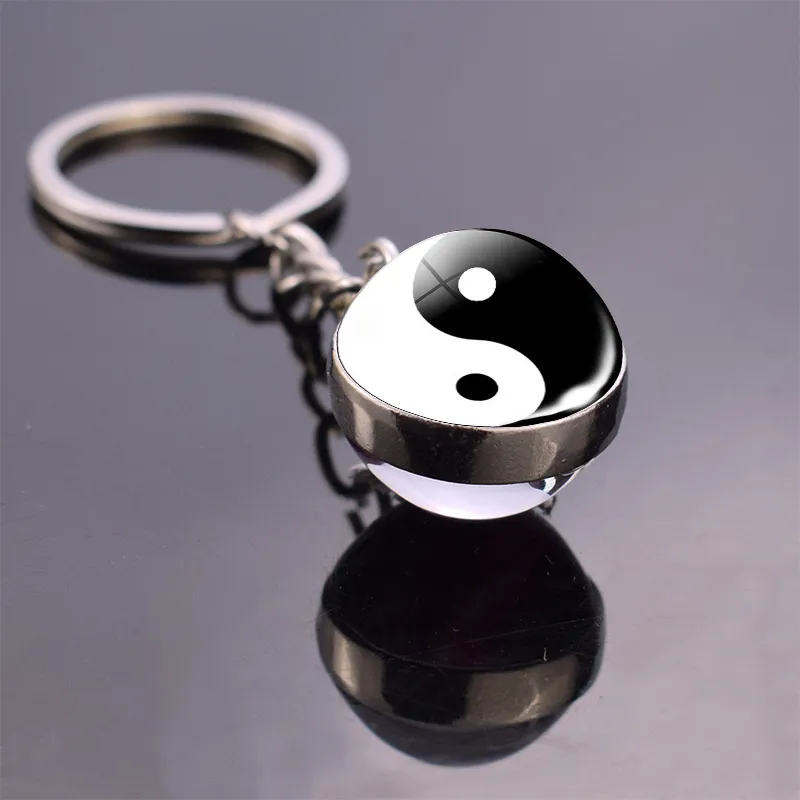 Simboli Yinyang Taichi in bianco e nero Portachiavi Gioielli Yin Yang Albero della vita Portachiavi con ciondolo a sfera in vetro Regali le donne