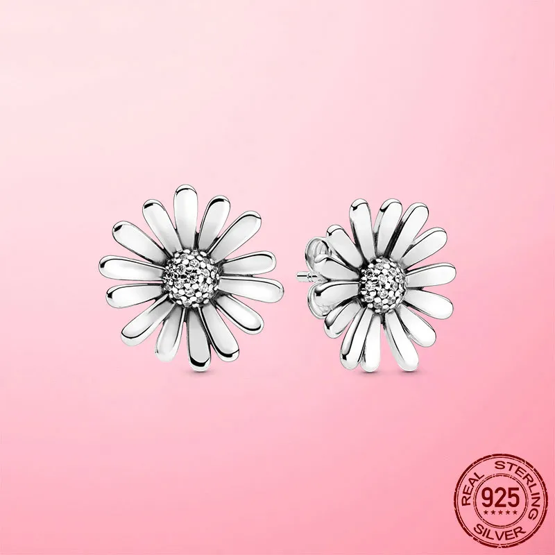 925 Sterling Silver Daisy Flower Family Tree Hoop U Heart Stud Örhängen för Kvinnor Smycken Förlovningsfest