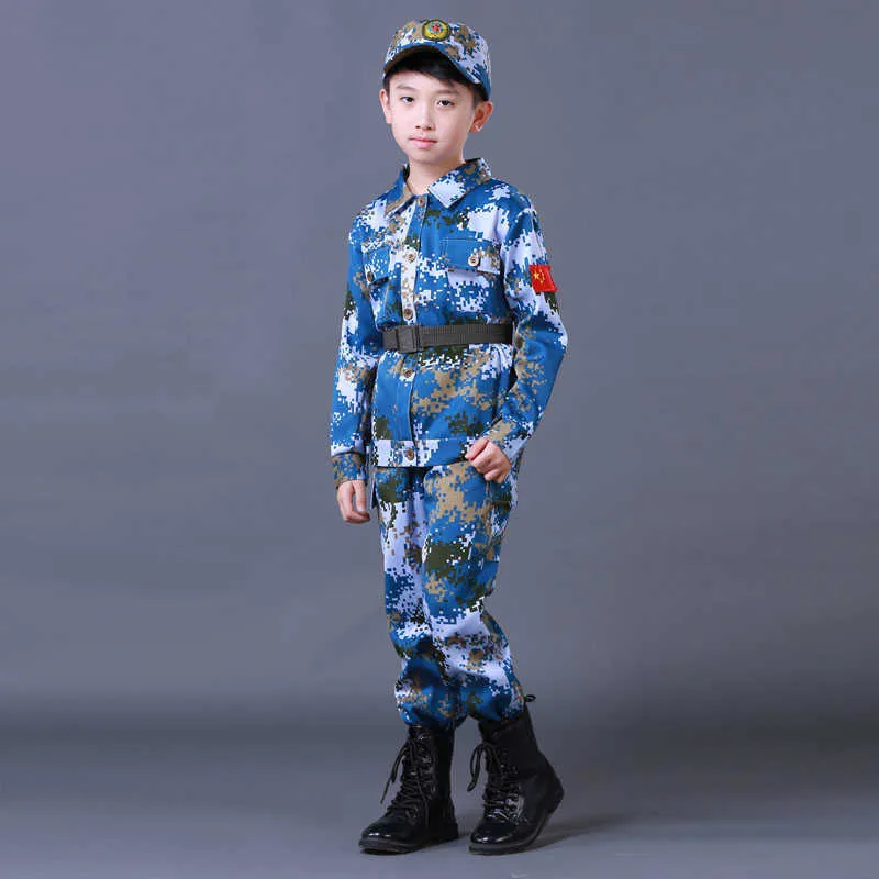 Neue Halloween Fancy Kinder Armee Soldat Cosplay Kostüme Militär Uniform Jungen Camouflage Kampf Training Jacken 100-180cm Q0910