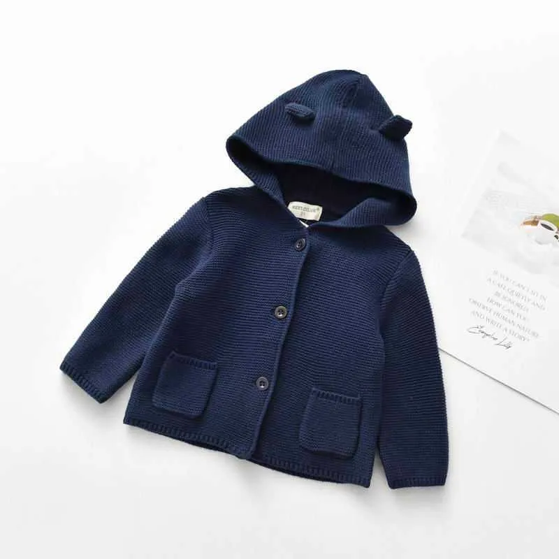 Baby cardigan toddler pojke tjej tröja stickning ull mode hooded krage barn kappa kläder wl003 210610