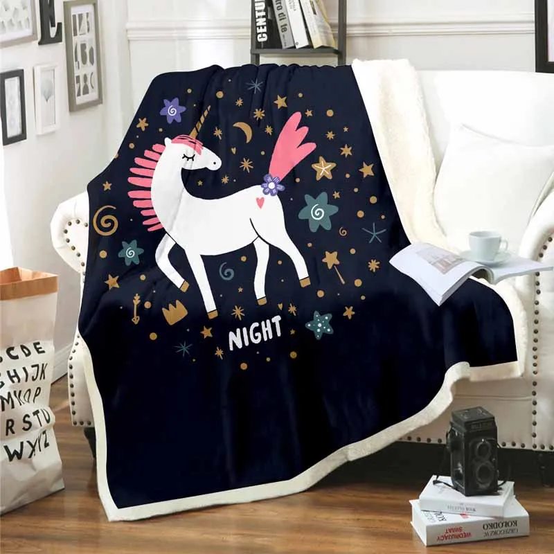 Rainbow Unicorn Filt för sängen Soffa varm bomull Lammull Mysiga filtar Kasta filtar Rektangel Office Weighted185x