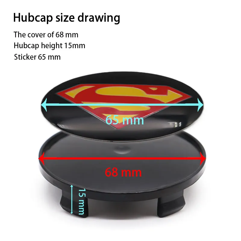 Superman-Logo Araba Kişilik Modifikasyonu Stil Aksesuarları 68mm Araba Logo Tekerlek Merkezi Hub Kapak Rozeti Kapak 3053