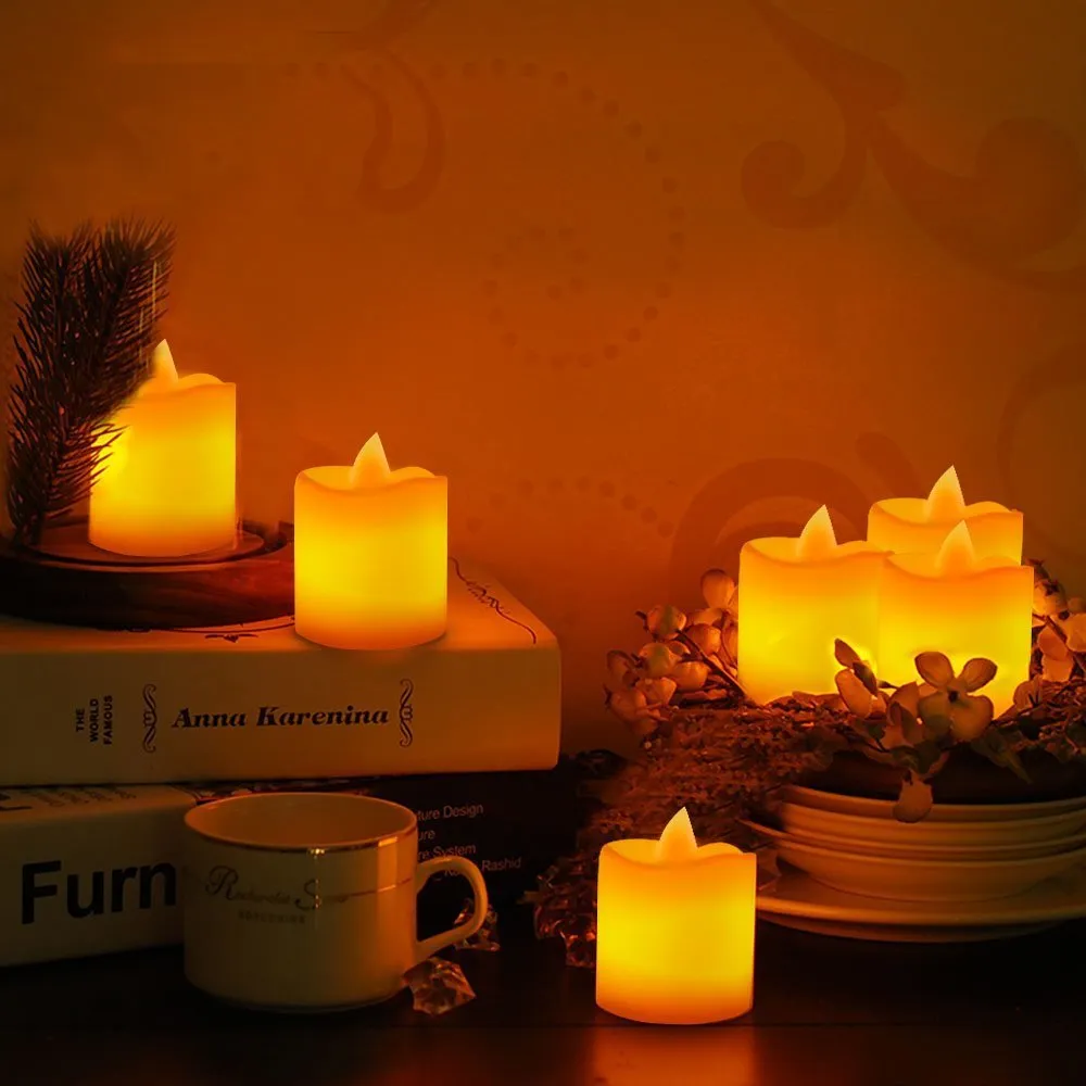 Bougie chauffe-plat LED sans flamme, 24 pièces, décoration de mariage, batterie 210310275q