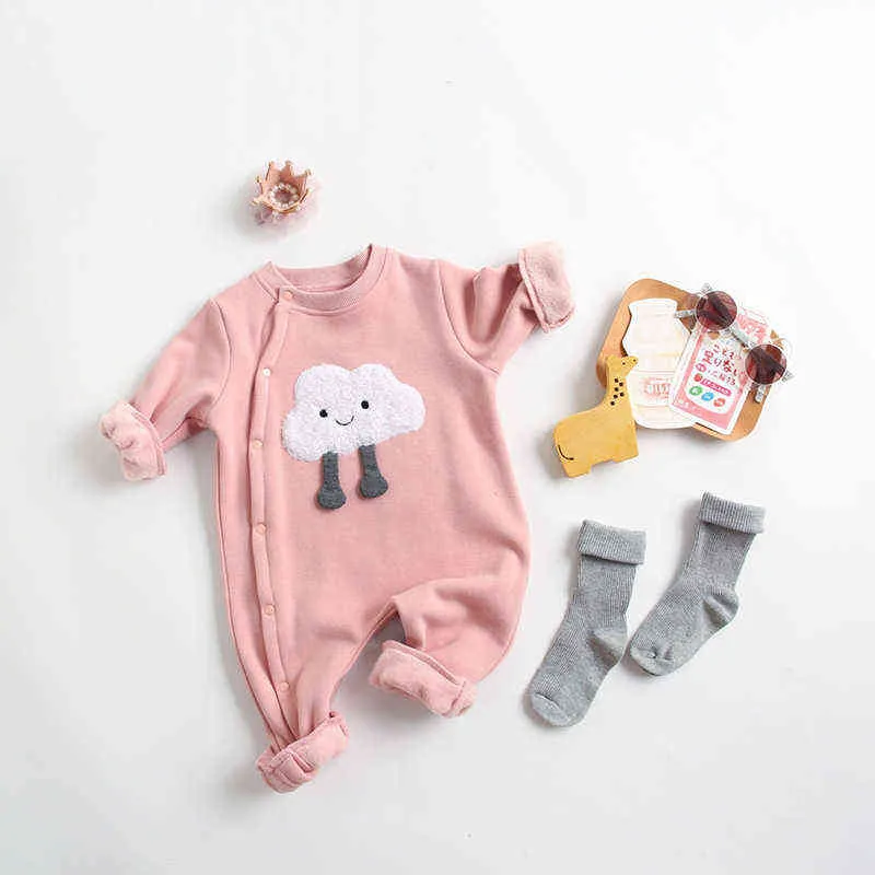 MILANCEl Winter Baby Rompers Toddler Girls Jumpsuits Cartoon Boys Clothes Fur Lining Outfit 211229