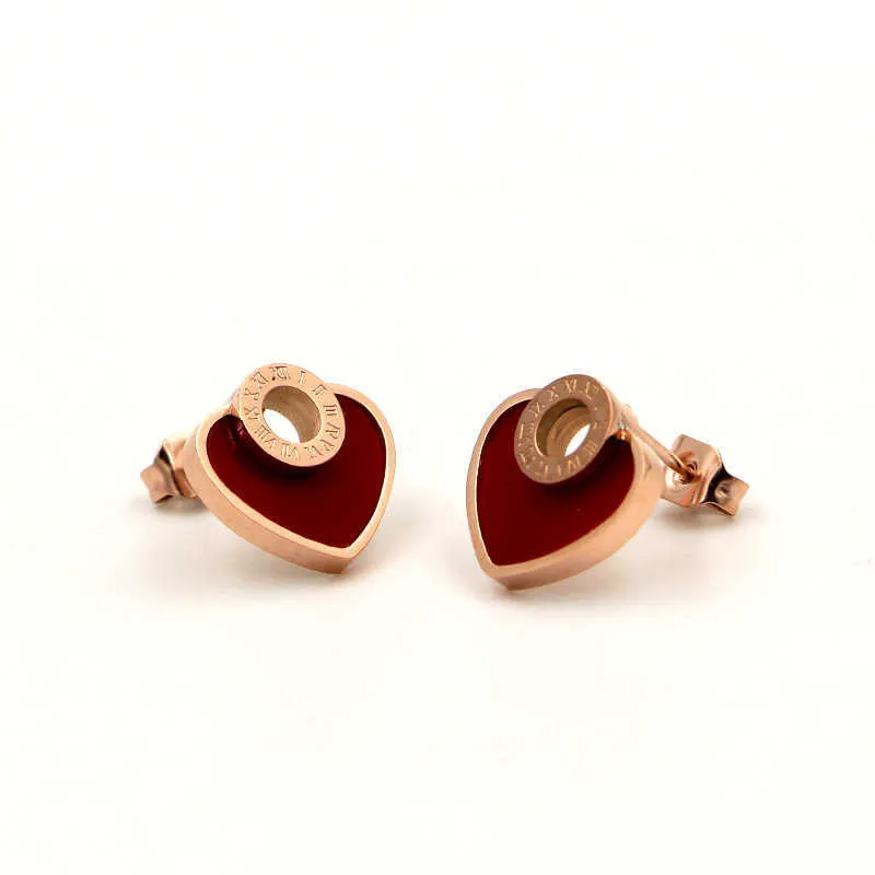 Boucons à la mode femme romaine Cercle coloré coeur de pêche rose boucles d'oreilles en or rose titane boucles d'oreilles en acier pour les femmes cadeaux entièrement 246