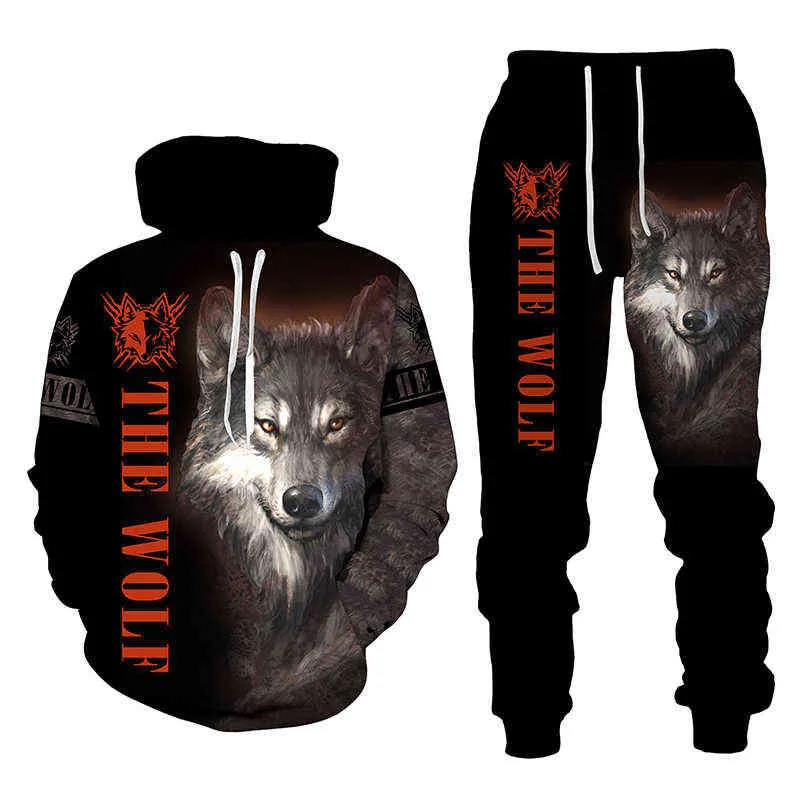 Animal 3D Printed Men's Sweatshirt Hoodies Set Men's Tiger Tracksuit/Pullover/Jacket/Pants Set Sportswear Casual Male Suit G1217