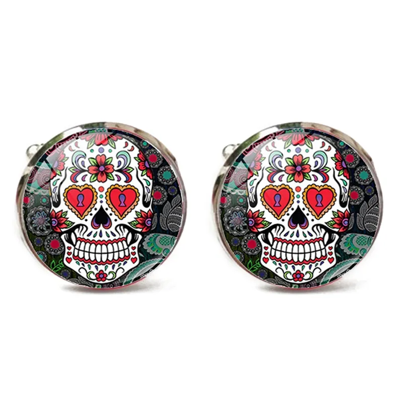 Mexican Folk Art Sugar Skull Cufflinks Retro Hyperbole 8 Style Day of The Dead Skeleton Party Men Sleeve Shirt Cufflinks252u